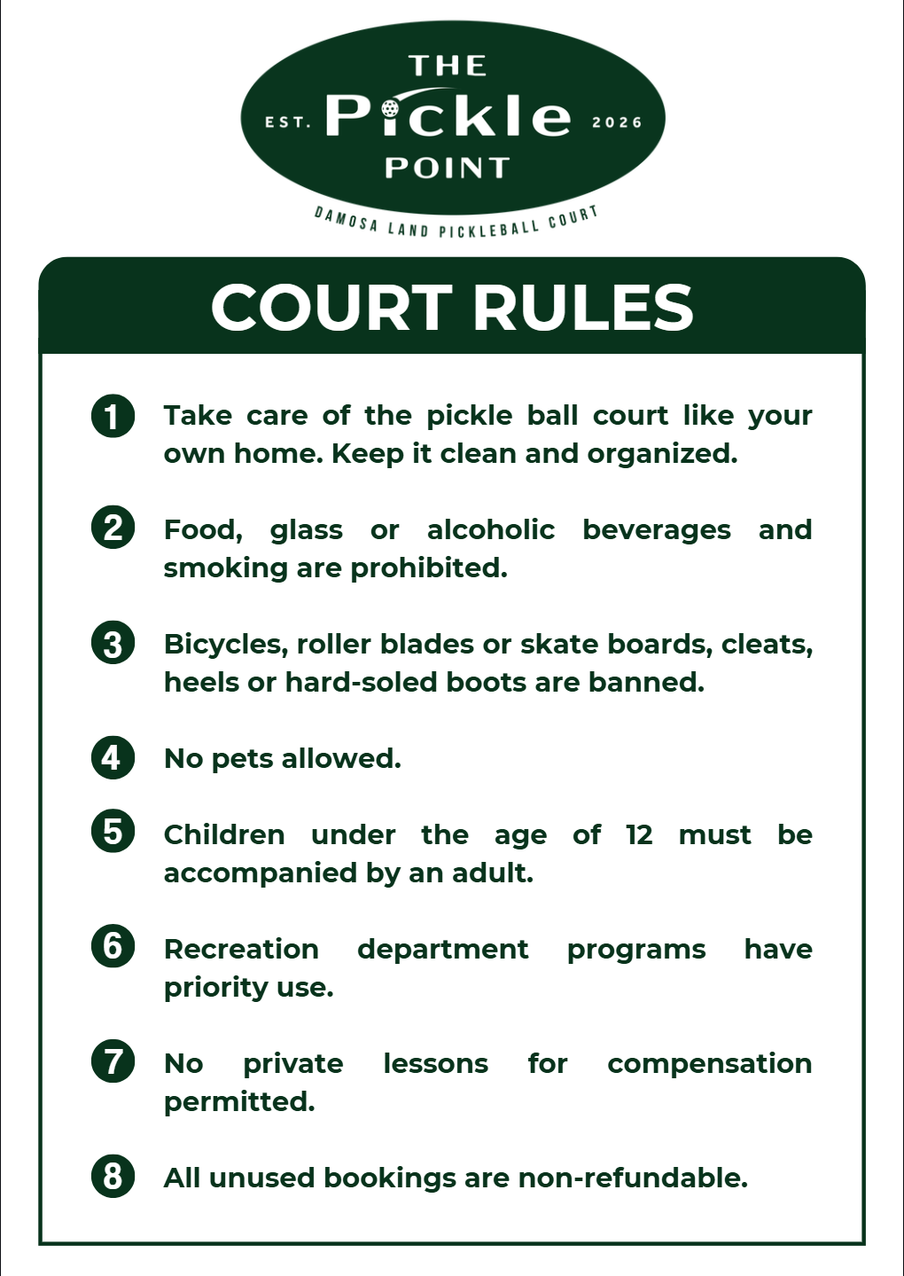 Pickle Point court rules poster